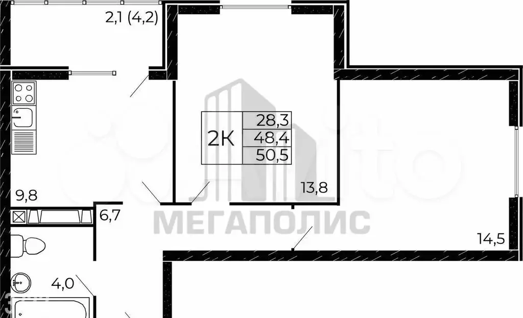 2-к. квартира, 55 м, 2/17 эт. - Фото 0