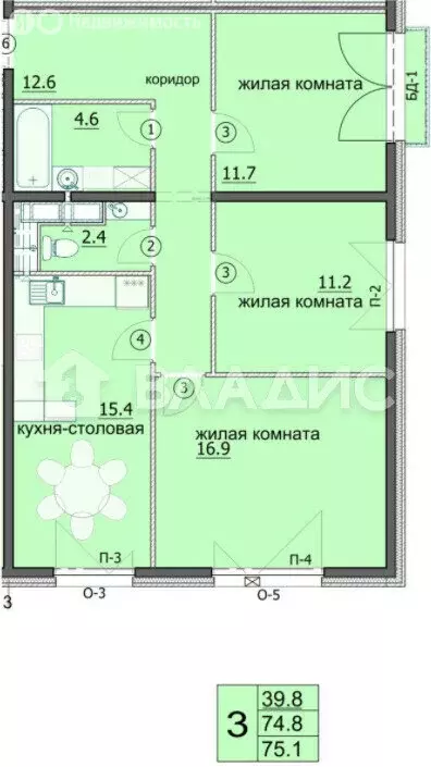 3-комнатная квартира: Пенза, улица Яшиной, 6 (74.8 м) - Фото 0