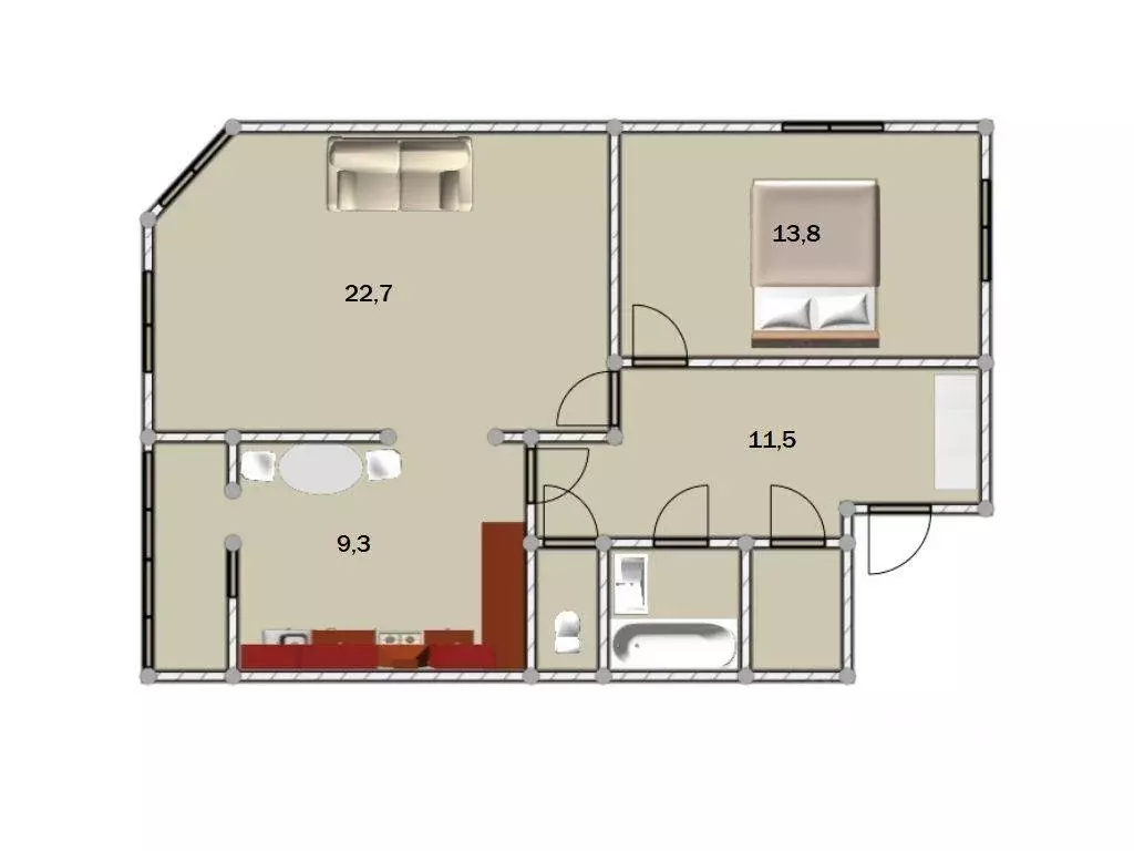 Квартира, 2 комнаты, 66.7 м - Фото 2