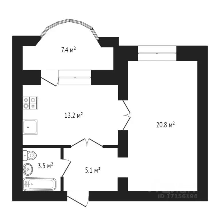 1-к кв. Тюменская область, Тюмень ул. Николая Федорова, 12к4 (41.9 м) - Фото 2