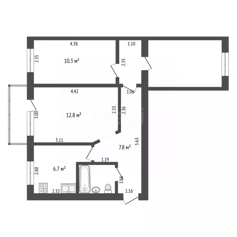 3-к кв. Тюменская область, Тюмень ул. Восстания, 13 (56.5 м) - Фото 1