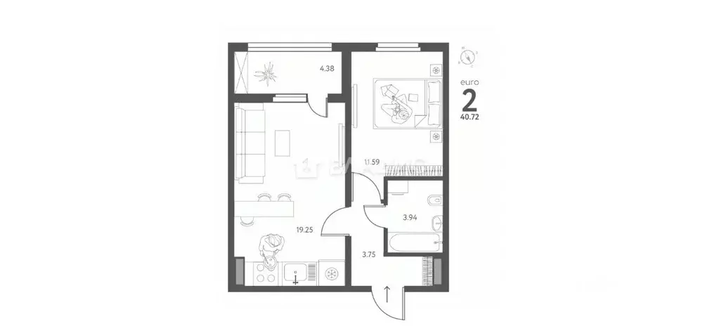 1-к кв. Липецкая область, Липецк ул. Перова, 2Д (40.72 м) - Фото 2
