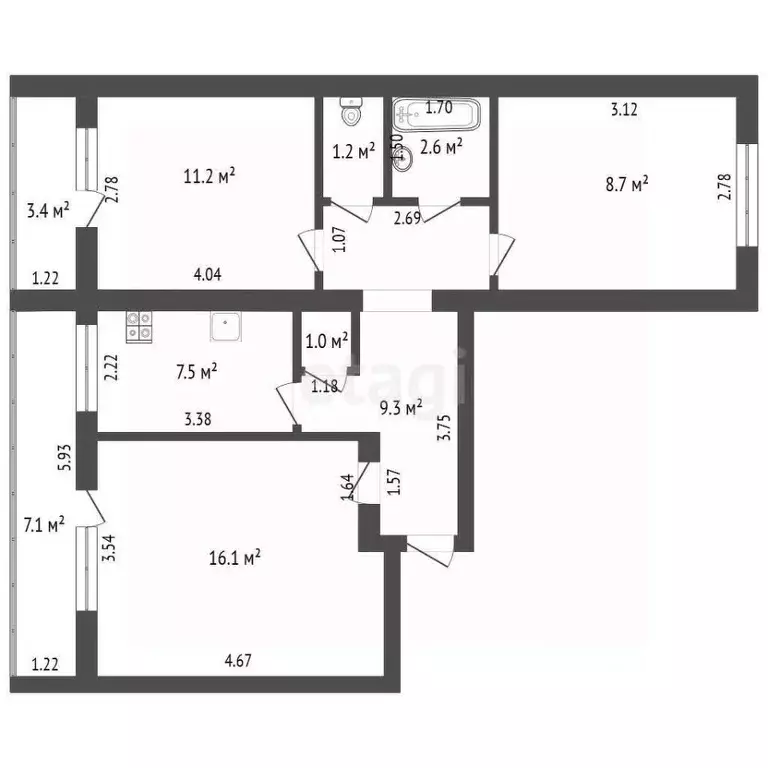 3-к кв. Башкортостан, Стерлитамак ул. Богдана Хмельницкого, 44 (57.8 ... - Фото 1