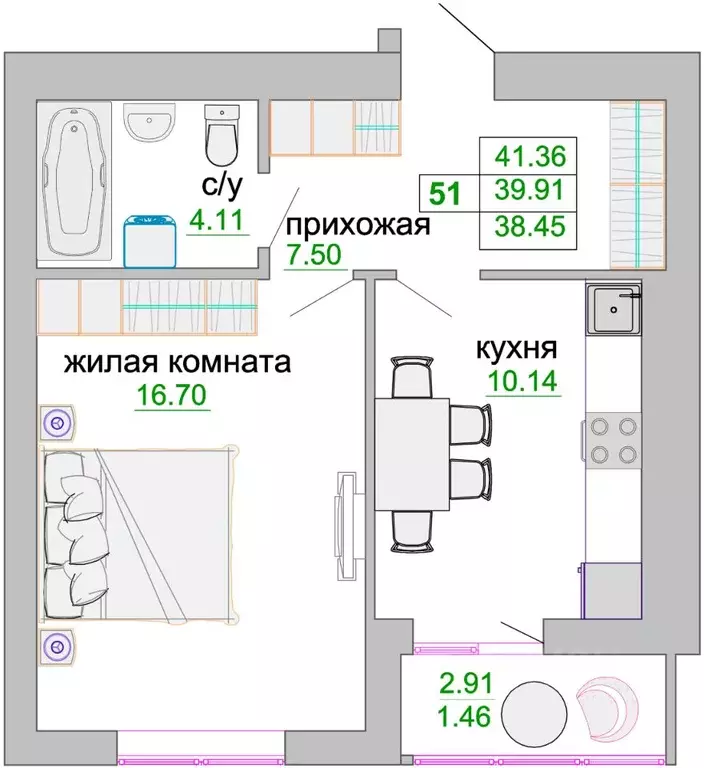 1-к кв. Калининградская область, Зеленоградск ул. Тургенева, 16А (40.4 ... - Фото 0