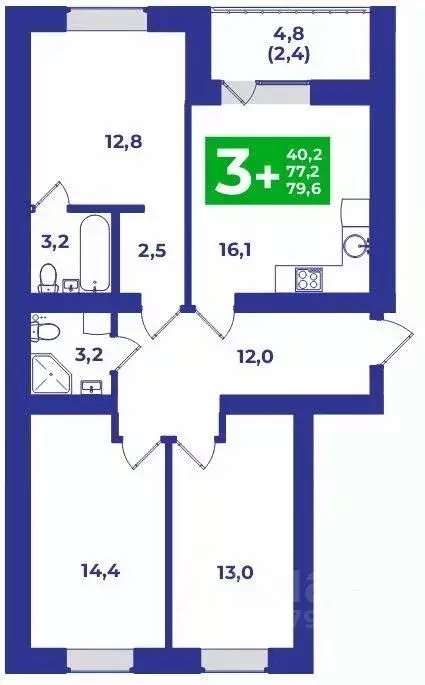 3-к кв. Башкортостан, Стерлитамакский район, Отрадовский сельсовет, с. ... - Фото 1