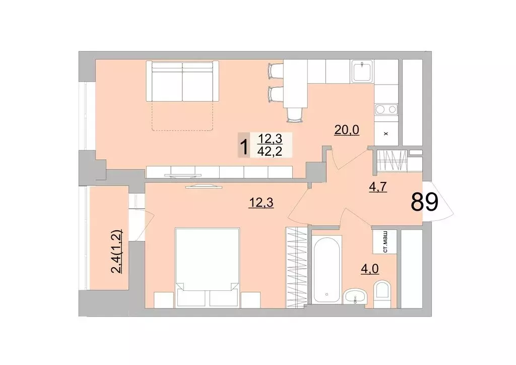 1-комнатная квартира: Екатеринбург, Черкасская улица, 5к3 (42.2 м) - Фото 0