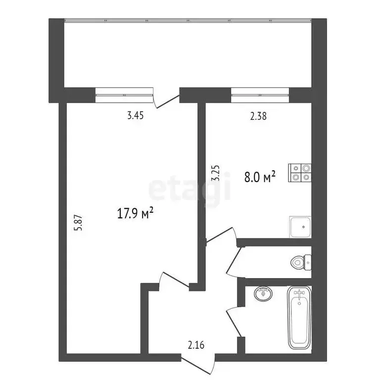 1-комнатная квартира: Тюмень, улица Николая Чаплина, 127 (32.5 м) - Фото 1