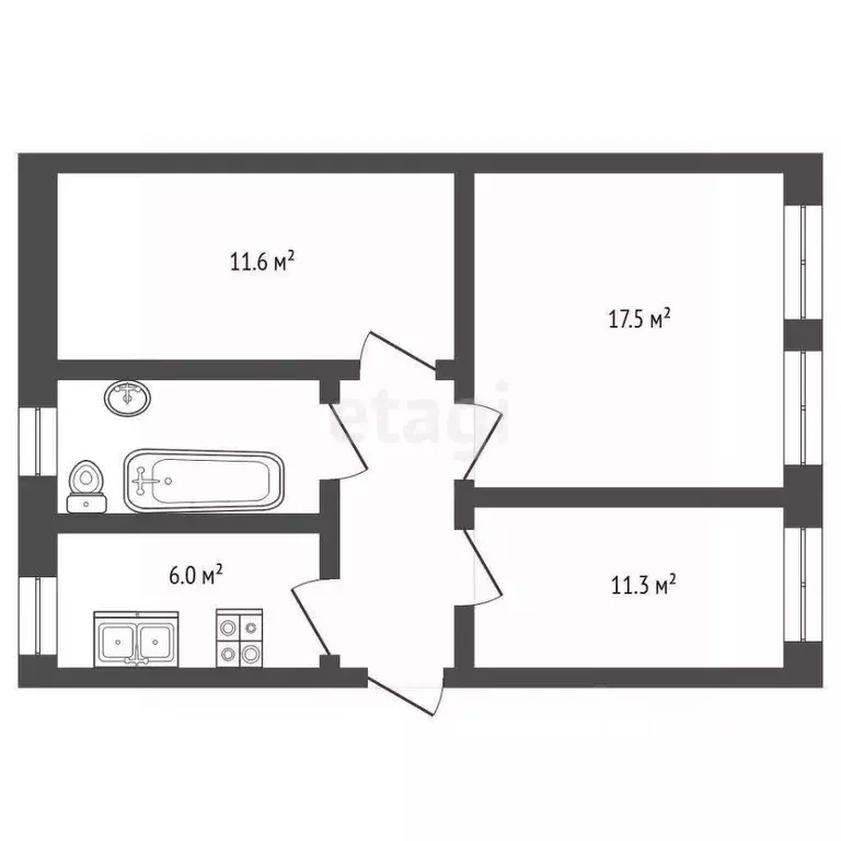 3-к кв. Ярославская область, Рыбинск Инженерная ул., 33А (55.7 м) - Фото 2
