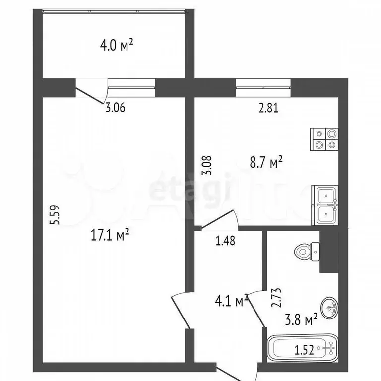 1-к. квартира, 34 м, 4/4 эт. - Фото 0
