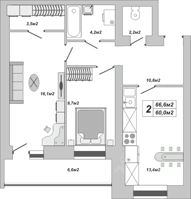 2-к кв. Тамбовская область, Тамбов ул. Чичерина, 7/1к3 (66.6 м) - Фото 0