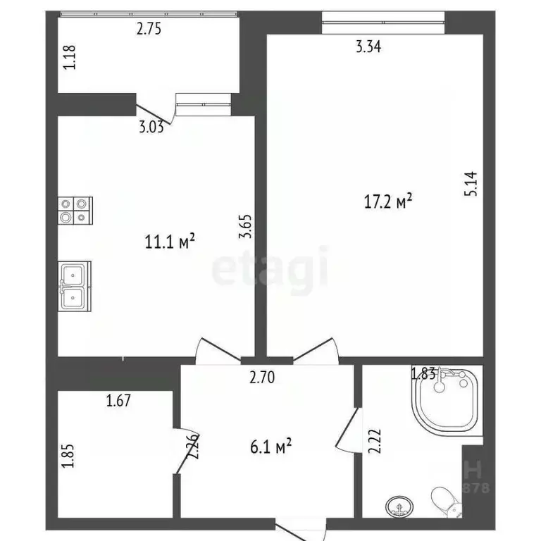 1-к кв. Ханты-Мансийский АО, Ханты-Мансийск ул. Дзержинского, 39 (41.3 ... - Фото 2