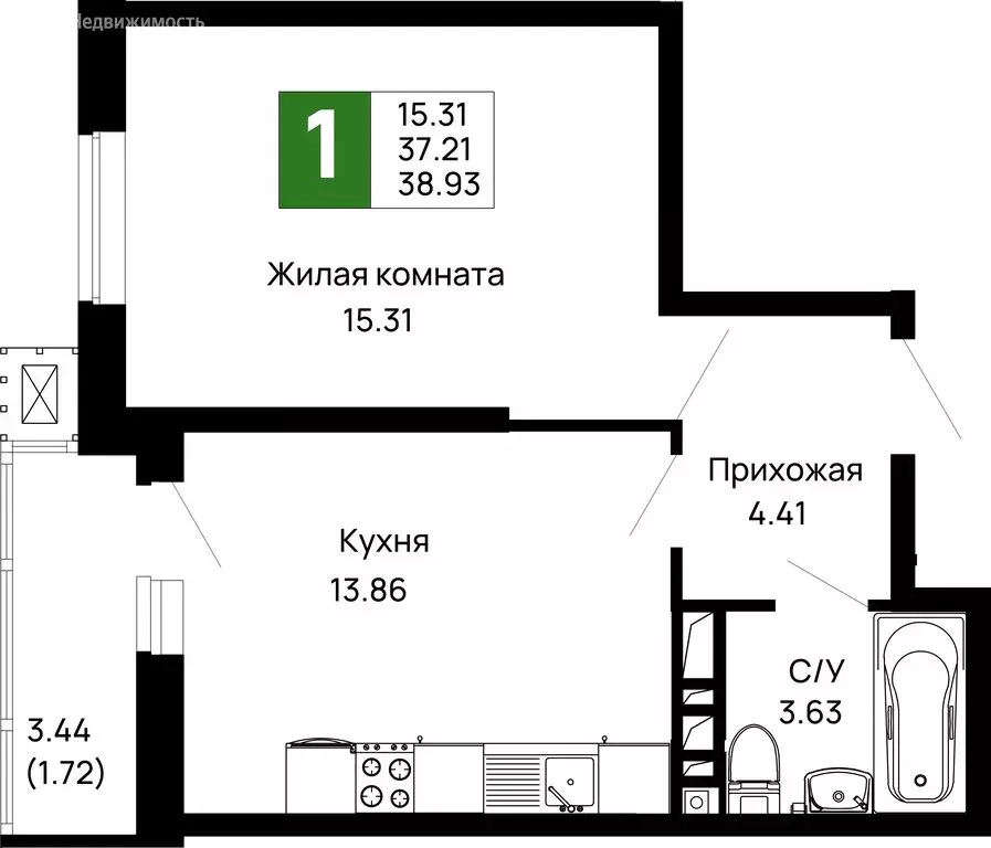1-комнатная квартира: Майкоп, район Аэродрома (38.93 м) - Фото 0