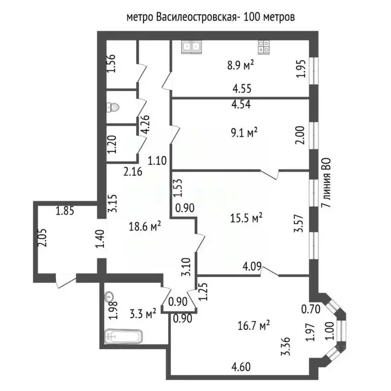 3-к кв. Санкт-Петербург 7-я Васильевского острова линия, 38 (77.1 м) - Фото 1