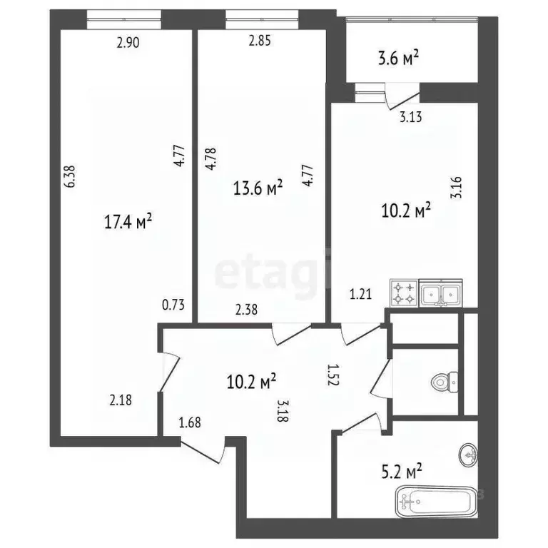 2-к кв. Санкт-Петербург ул. Крыленко, 1к1с8 (58.0 м) - Фото 0