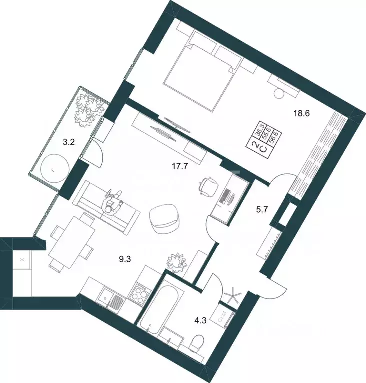 2-к кв. Липецкая область, Липецк Минская ул., 6Б (56.6 м) - Фото 0