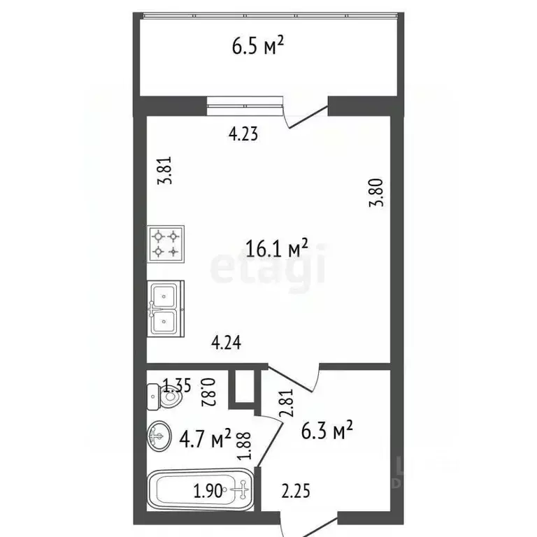 Студия Санкт-Петербург Уральская ул., 6 (27.1 м) - Фото 0