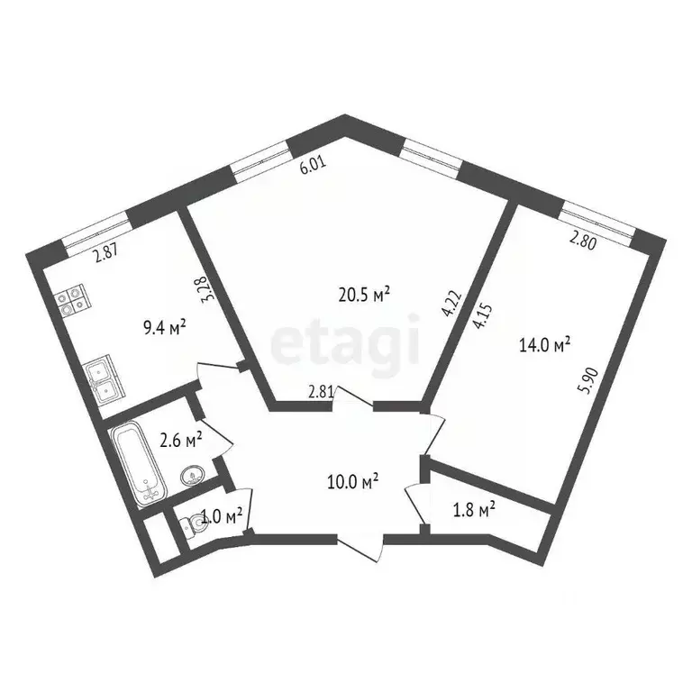 2-к кв. Ямало-Ненецкий АО, Новый Уренгой Юбилейный мкр, 5/4 (59.3 м) - Фото 2