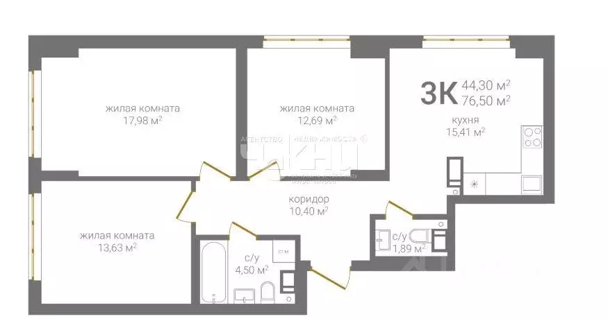 3-к кв. Нижегородская область, Нижний Новгород KM Печерский жилой ... - Фото 1