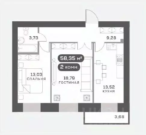 2-к кв. Красноярский край, Красноярск Академгородок мкр,  (58.35 м) - Фото 1