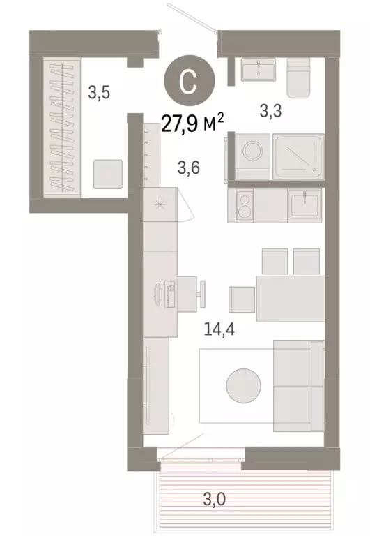 Квартира-студия: Тюмень, Ленинский округ (27.85 м) - Фото 1