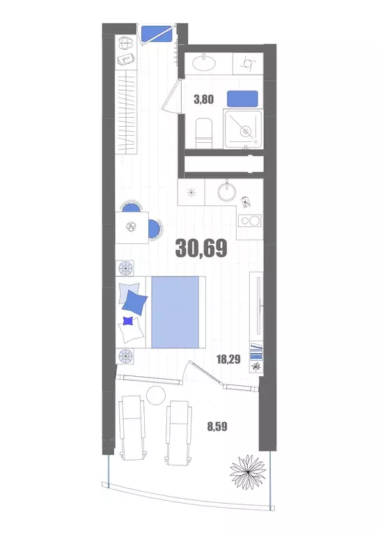 квартира-студия, 30.68 м - Фото 0
