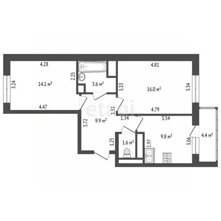 2-к кв. Санкт-Петербург ул. Адмирала Черокова, 18к3 (59.4 м) - Фото 2