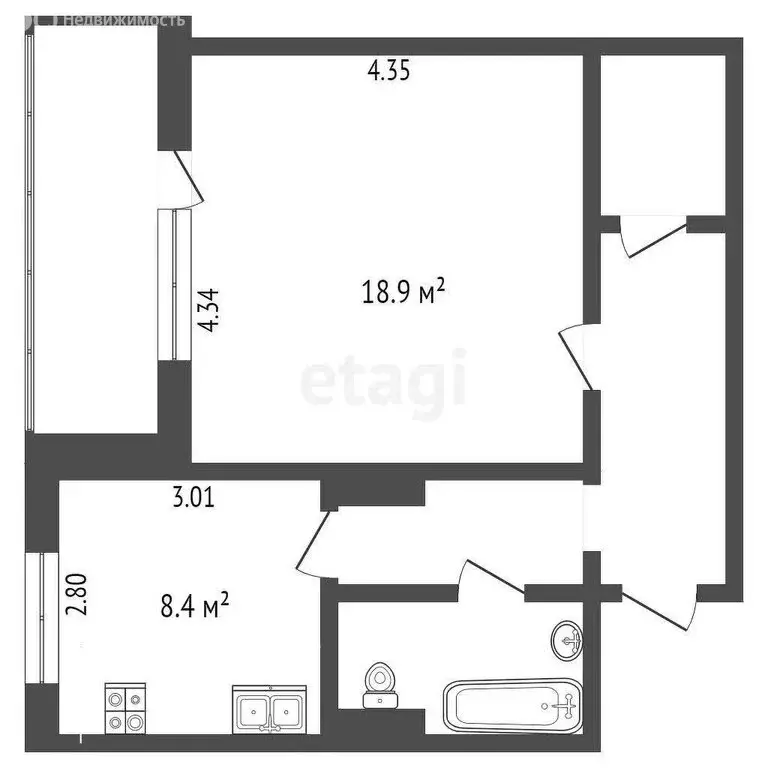 1-комнатная квартира: Омск, улица Крупской, 12 (45 м) - Фото 0