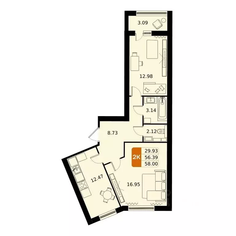 2-к кв. Московская область, Домодедово ул. Современников, 6 (58.0 м) - Фото 0