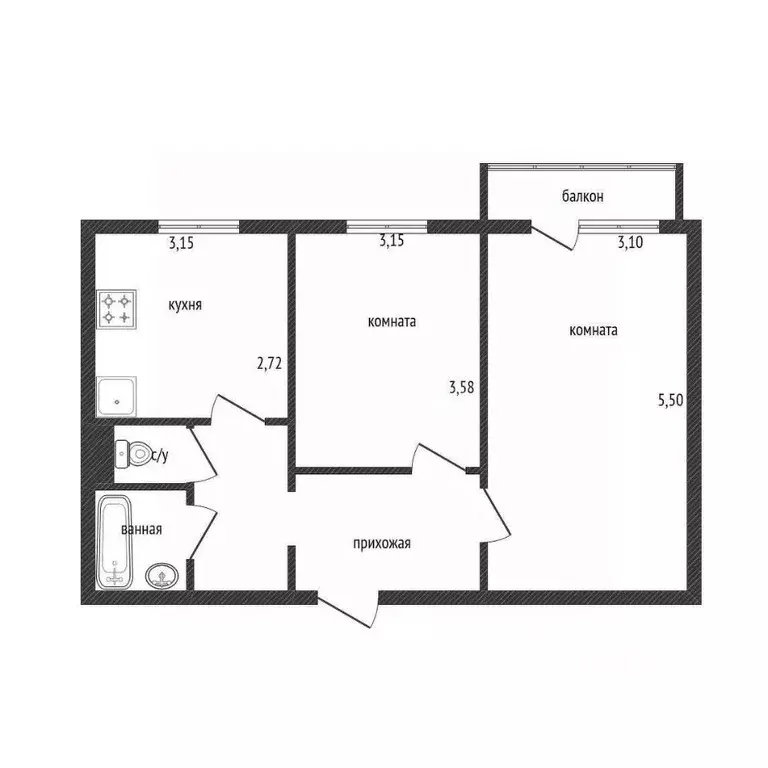 2-к кв. Белгородская область, Белгород ул. Щорса, 62 (50.0 м) - Фото 2