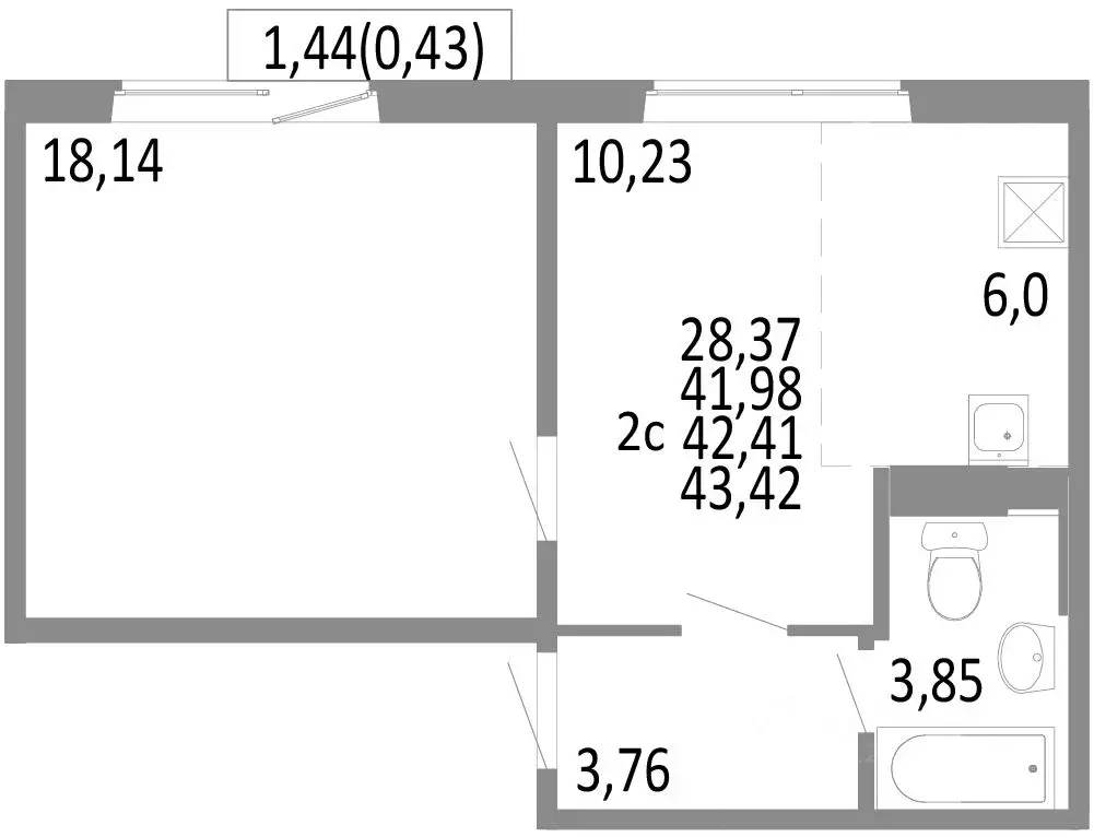 2-к кв. Челябинская область, Челябинск ул. Блюхера, 125В (42.41 м) - Фото 0