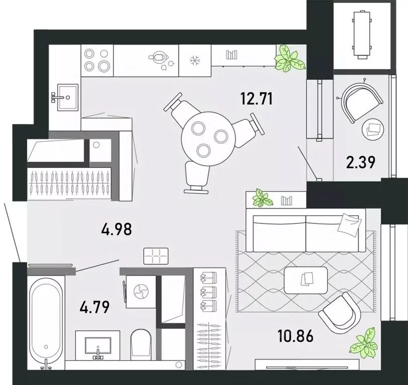 Студия Тульская область, Тула Премьер Парк жилой комплекс (35.73 м) - Фото 1