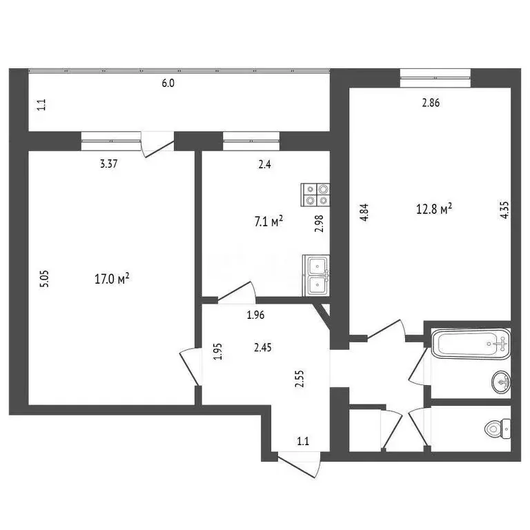 2-комнатная квартира: Абакан, улица Пушкина, 100 (48.2 м) - Фото 1