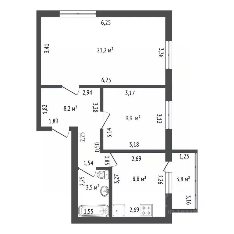 2-к кв. Башкортостан, Уфа ул. Островского, 14 (55.0 м) - Фото 2