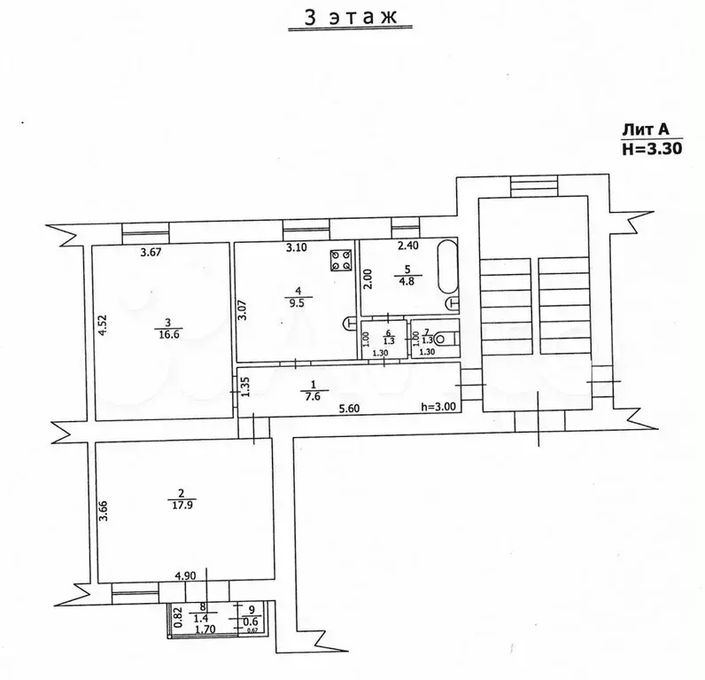 2-к. квартира, 59 м, 3/3 эт. - Фото 0