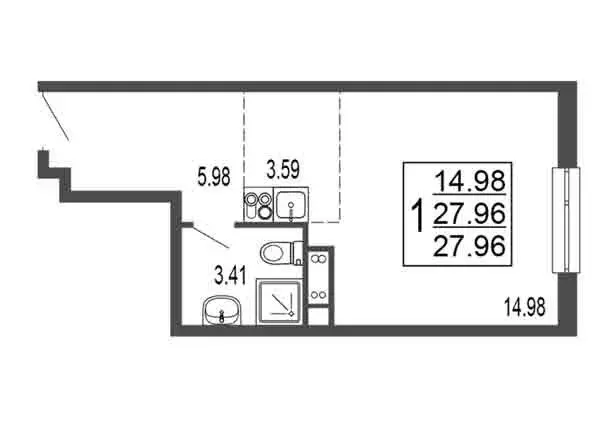 Квартира-студия: Лыткарино, 6-й микрорайон, 15Д (27.96 м) - Фото 0