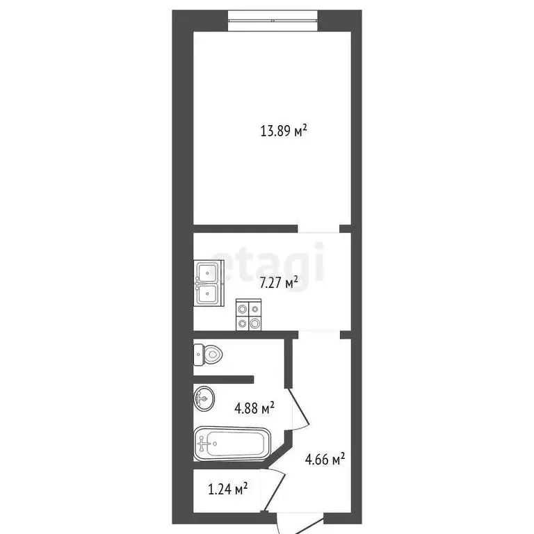 Квартира-студия: Томск, микрорайон Черемошники, Кедровая улица, 34 (32 ... - Фото 1