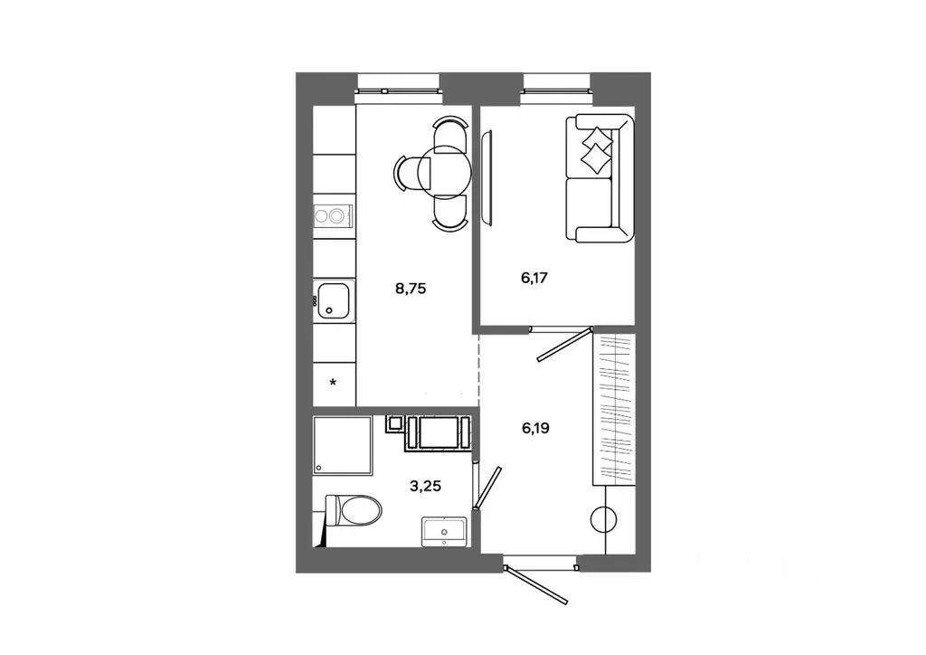 1-к кв. Ханты-Мансийский АО, Сургут 30А мкр,  (24.36 м) - Фото 0