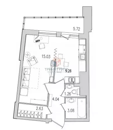 1-к кв. Санкт-Петербург ул. Кустодиева, 5к1 (41.1 м) - Фото 2