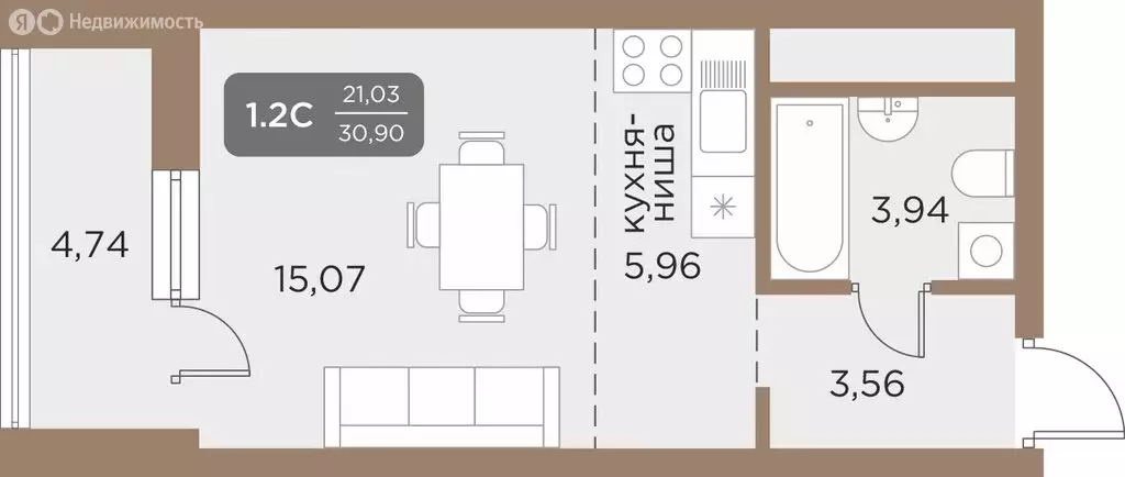 Квартира-студия: Екатеринбург, ЖК Галерея (30.9 м) - Фото 0