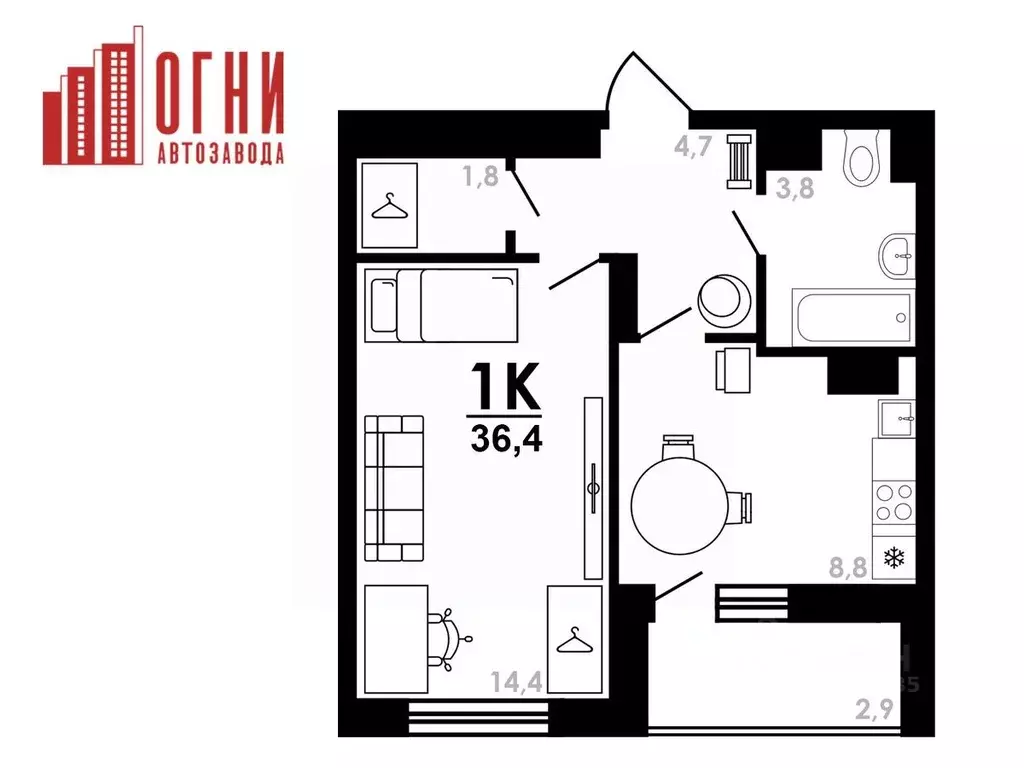 1-к кв. Нижегородская область, Нижний Новгород Коломенская ул., 8к4 ... - Фото 1