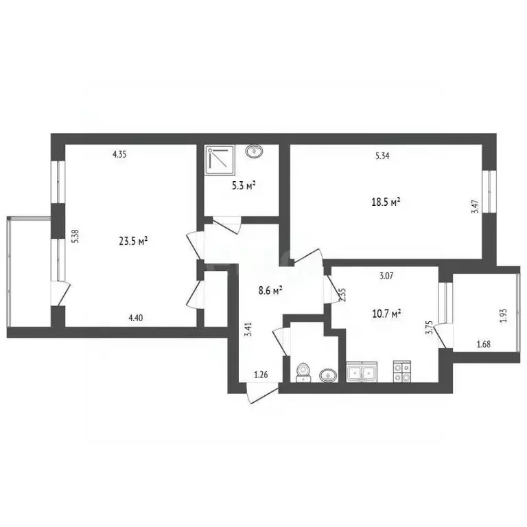 2-к кв. Крым, Симферополь ул. Караимская (70.8 м) - Фото 2