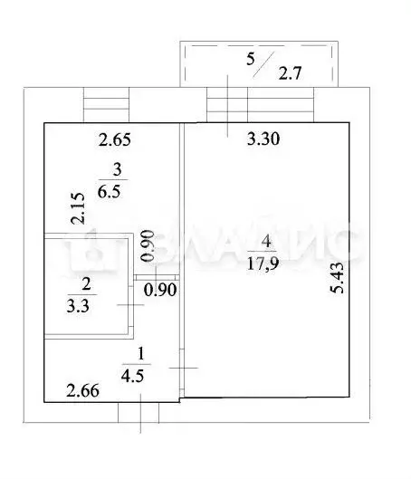 1-к. квартира, 34,2 м, 4/5 эт. - Фото 0