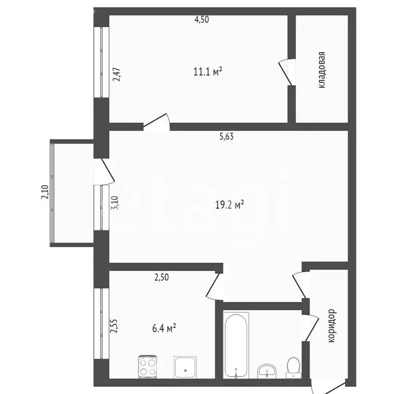 2-комнатная квартира: Омск, проспект Мира, 38Б (44 м) - Фото 1