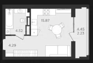Квартира-студия, 29,1 м, 2/9 эт. - Фото 1
