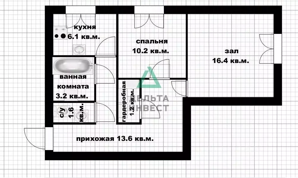 2-к кв. Башкортостан, Уфа ул. Александра Невского, 22 (52.3 м) - Фото 2