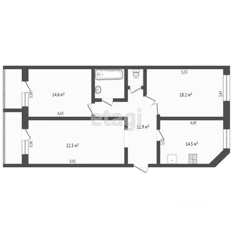 3-к кв. Калужская область, Калуга ул. Гурьянова, 18к2 (90.6 м) - Фото 2