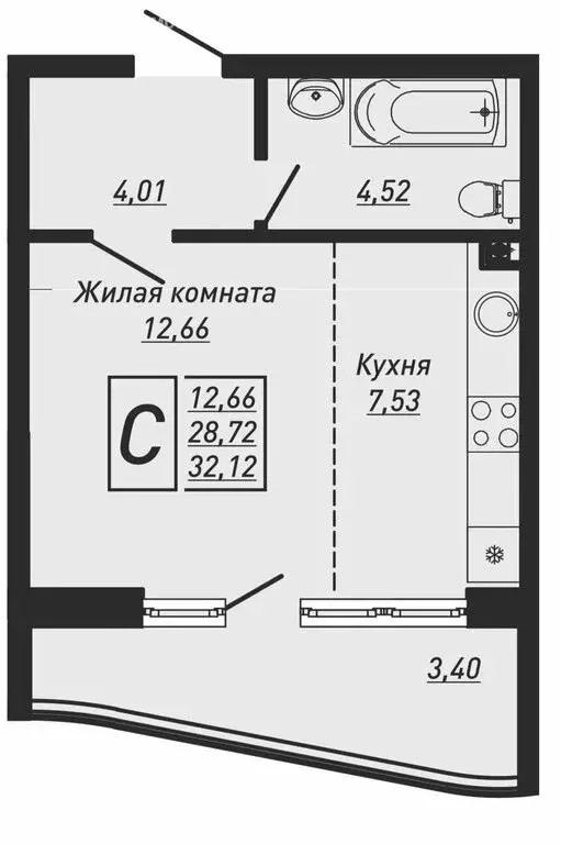1-комнатная квартира: село Ольгинка, территория ГСК Сигнал (33.21 м) - Фото 1