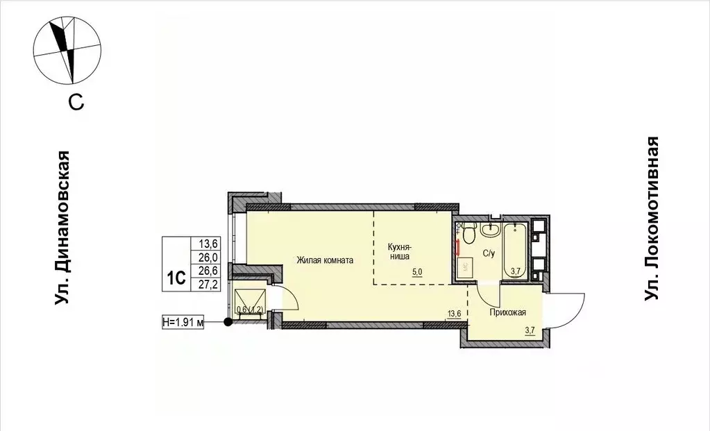 1-к кв. Удмуртия, Ижевск Локомотивная ул., 4 (26.6 м) - Фото 1