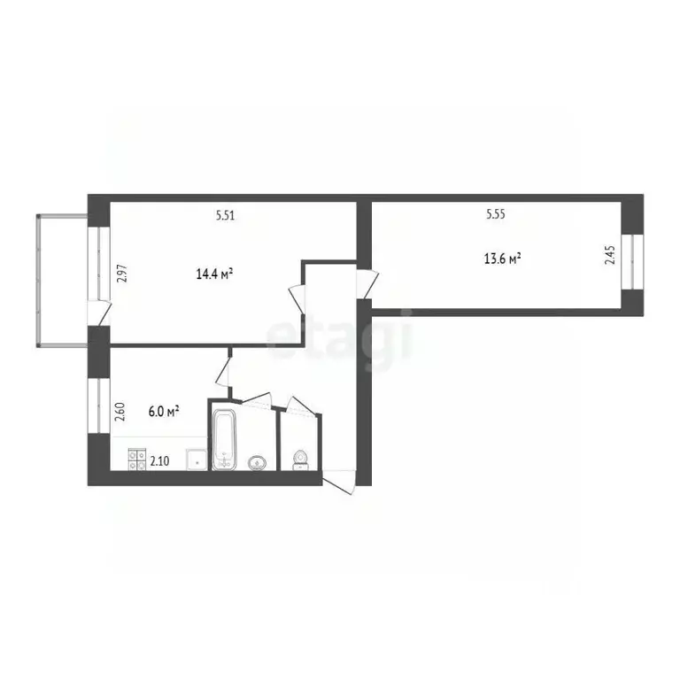 2-к кв. Тюменская область, Тюмень Волгоградская ул., 109 (43.5 м) - Фото 1