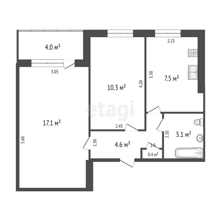 Квартира, 2 комнаты, 43 м - Фото 0